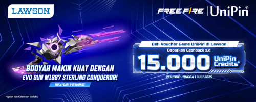Beli Voucher UniPin di Lawson dan Top Up FF, Dapatkan Cashback hingga 15.000 UC dan miliki Evo Gun M1014 Sterling Conquero!